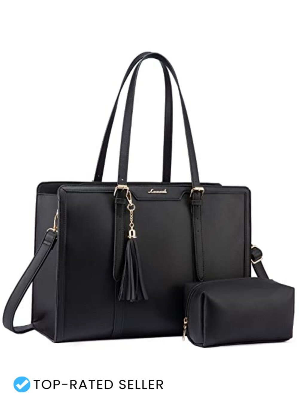 LOVEVOOK Lightweight PU Leather Laptop Tote Bag 15.6 inch with Clutch Purse